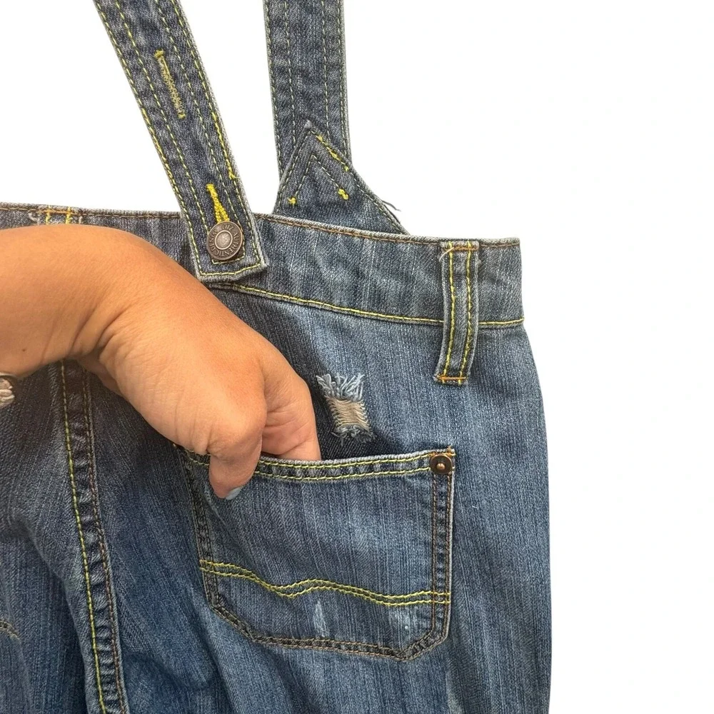 Litz Women's Distressed Denim Overalls Jeans‎ Adjustable Straps Pockets Size 27